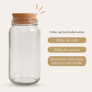 Kit Cantinho do Café - Café, Açúcar e Biscoitos | 3 potes de Vidro 810ml com Tampa Rolha + Adesivos