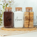 Kit Cantinho do Café - Café, Açúcar e Biscoitos | 3 potes de Vidro 810ml com Tampa Rolha + Adesivos