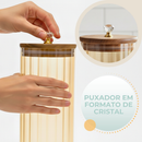 Kit 3 Potes de Vidro Canelado Âmbar Hermético Mantimentos com Tampa Bambu 1000ml 750ml e 500ml