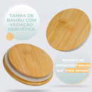 Kit 3 Potes de Vidro Canelado Âmbar Hermético Mantimentos com Tampa Bambu 1000ml 750ml e 500ml