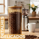 Kit 3 Potes de Vidro Canelado Âmbar Hermético Mantimentos com Tampa Bambu 1000ml 750ml e 500ml