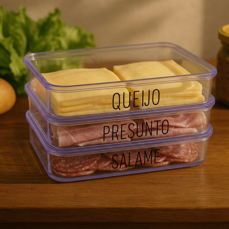 Porta Frios com Tampa Hermético Queijo Presunto Organizadores Cozinha
